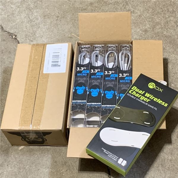 24 NEW SILVER GORILLA 3.3FT MICRO USB CHARGE CORDS AND DUAL PAD WIRELESS DEVICE CHARGER RETAIL $200+