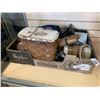 Image 1 : TAY OF ANTIQUE ITEMS AND COLLECTIBLES, BASKET, THERMOS ETC