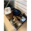 Image 2 : TAY OF ANTIQUE ITEMS AND COLLECTIBLES, BASKET, THERMOS ETC