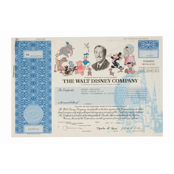A Walt Disney Company Common Stock Certificate.