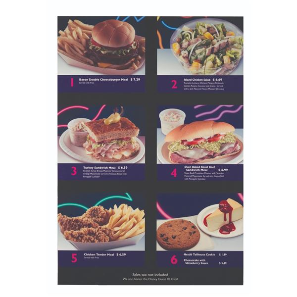 A Walt Disney World Electric Umbrella Oversized Menu.