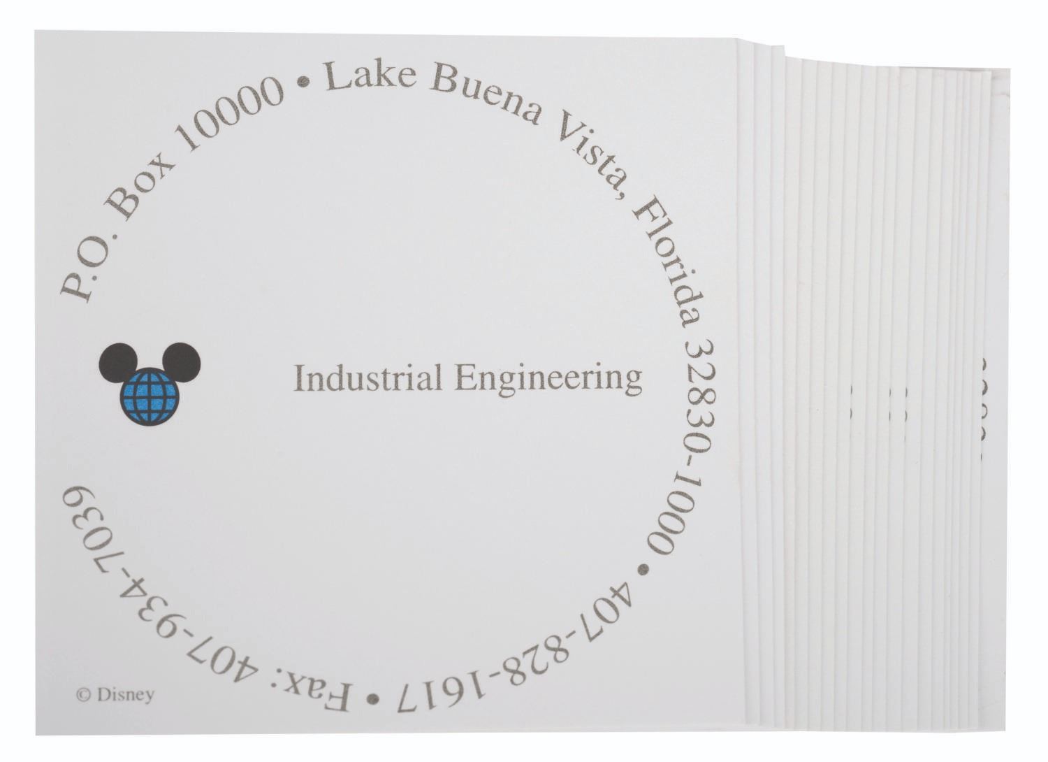 Walt Disney World Industrial Engineering Cards.