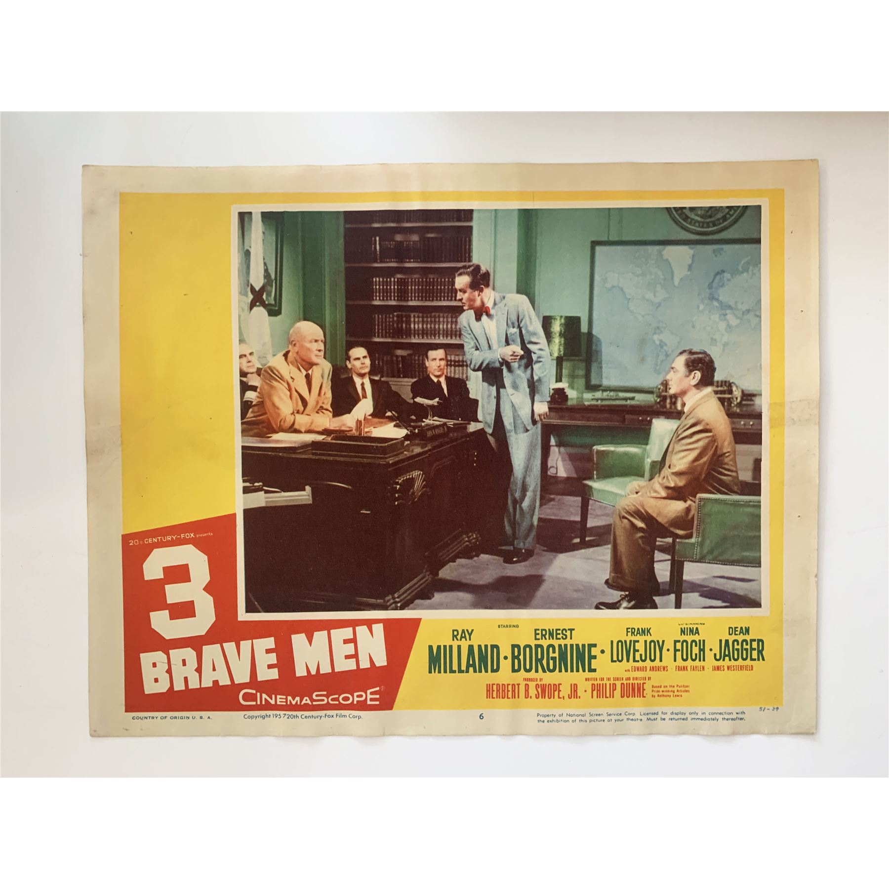 3 Brave Men original 1956 vintage lobby card