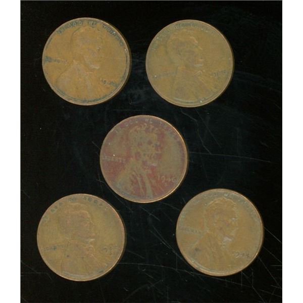 5 USA Pennies 1941, 1942, 1944, 1945, 1946