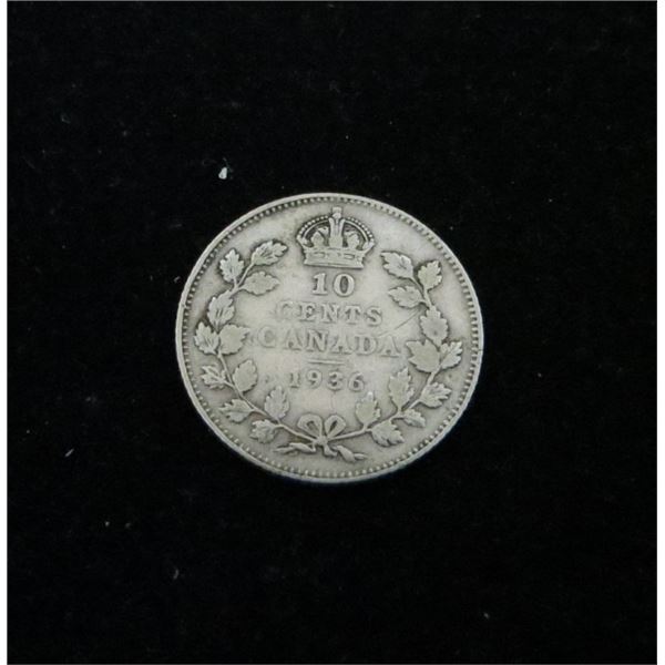 1936 Canadian Silver 10 Cent Coin