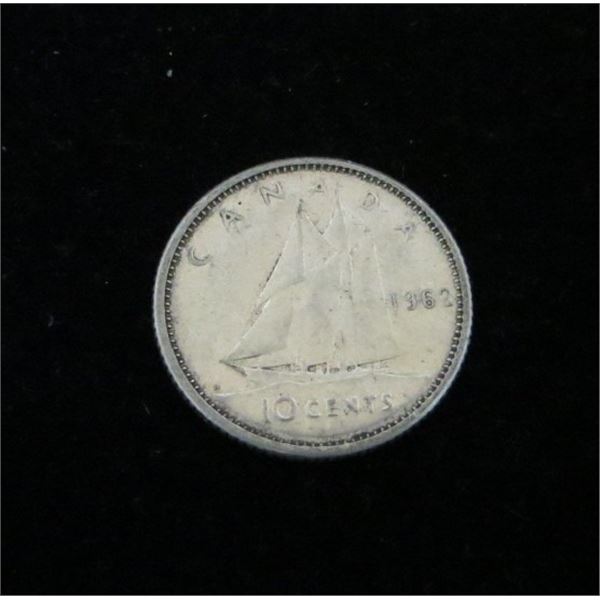 1962 Canadian Silver 10 Cent Coin