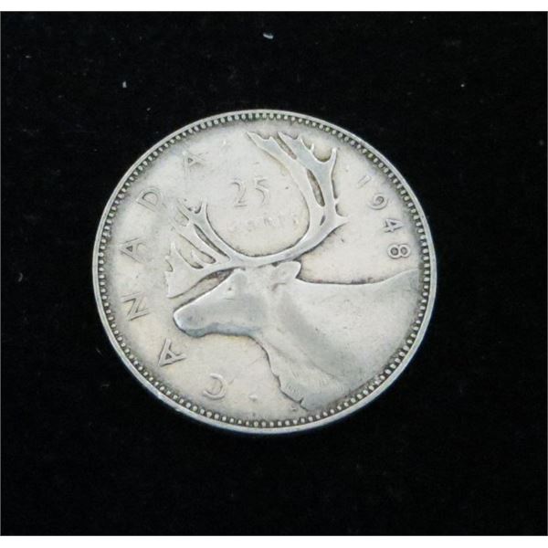 1948 Canadian Silver 25 Cent Coin