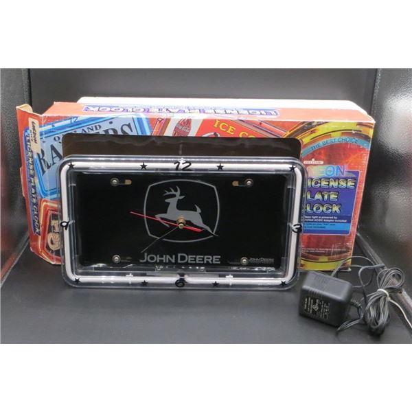 John Deere Neon License Plate Clock With Adapter