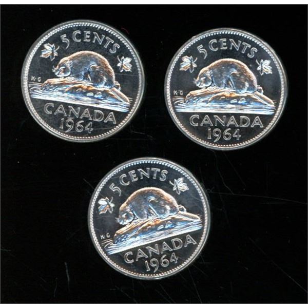 3x Canadian Nickels 1964