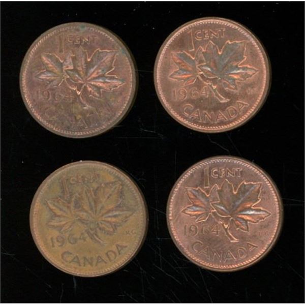 4x Canadian Pennies 1964