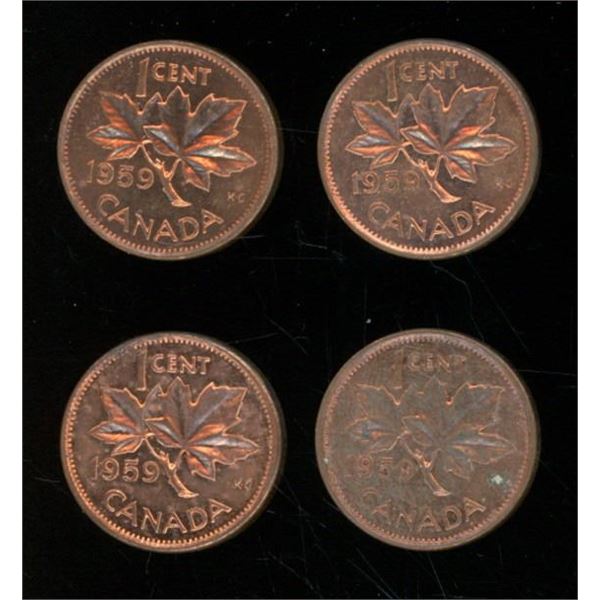 4x Canadian Pennies 1959
