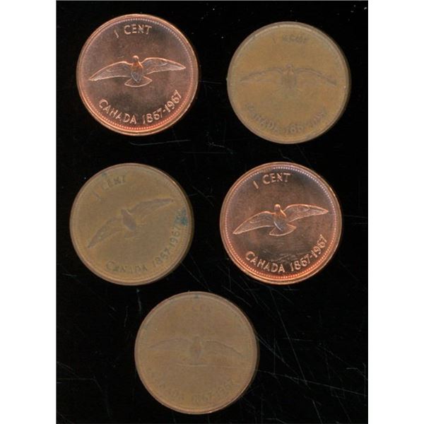 5x Canadian Pennies 1967