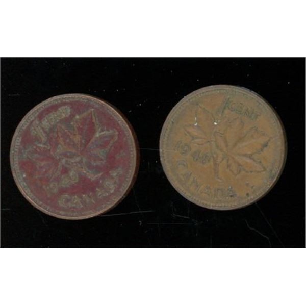 2x Canadian Pennies 1948