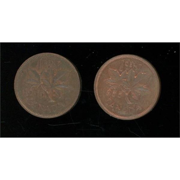 2x Canadian Pennies 1955