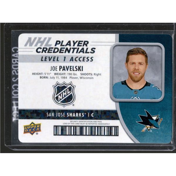 2018-19 Upper Deck MVP NHL Player Credentials Level 1 Access #NHLJP Joe Pavelski