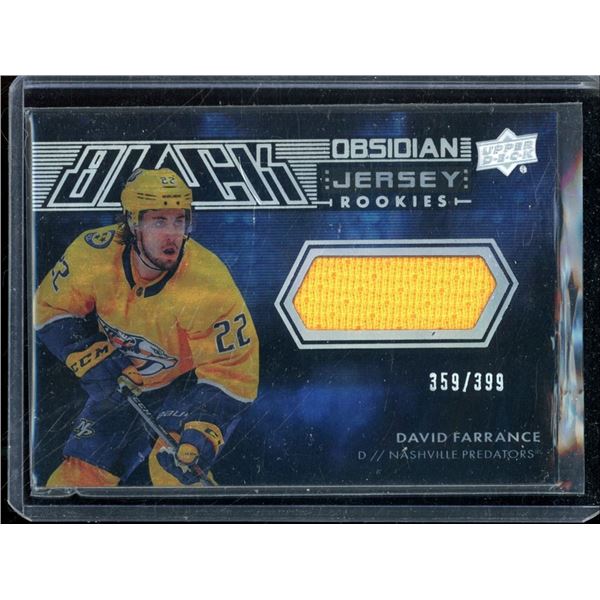 2021-22 UD Black Obsidian Rookie Jerseys #ORJDF David Farrance 259/399