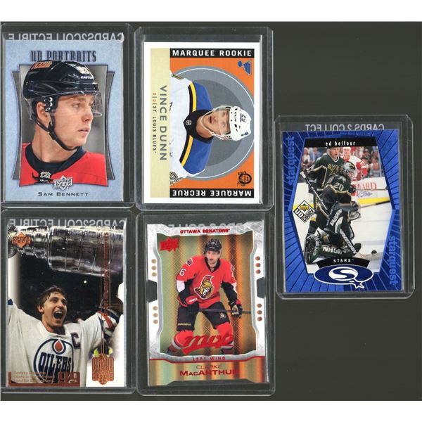 5 Hockey Card Rookie & Inserts Lot Ed Belfour, Vince Dunn, Wayne Gretzky & More