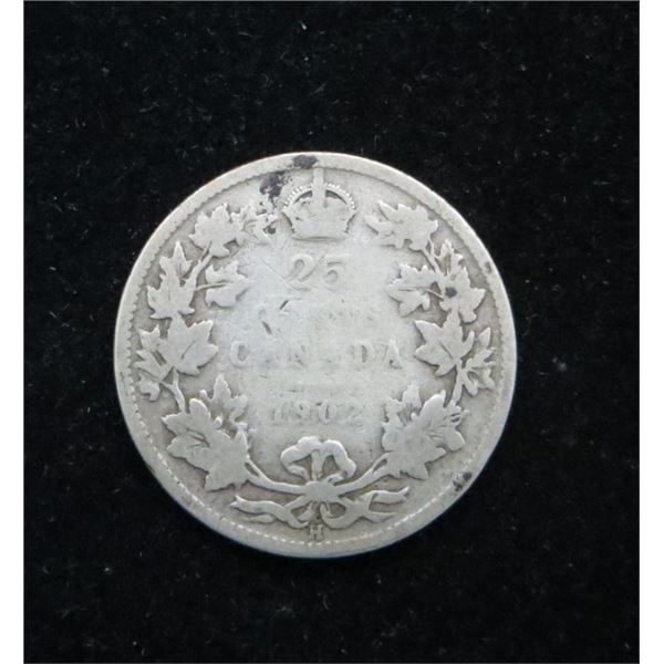 1902 Canadian Silver 25 Cent Coin