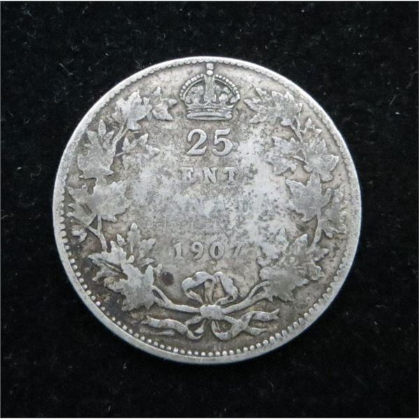 1907 Canadian Silver 25 Cent Coin