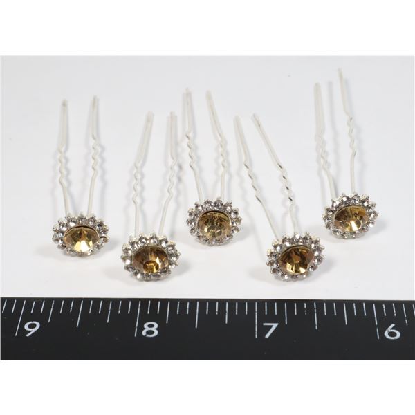 HONEY AND CLEAR RHINESTONE HAIR PINS WEDDING