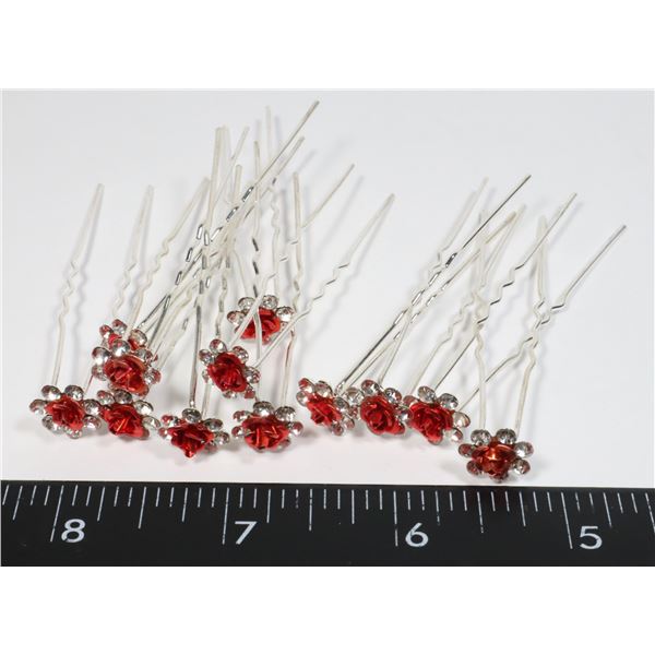 NEW METAL ROSE AND RHINESTONE HAIR PINS