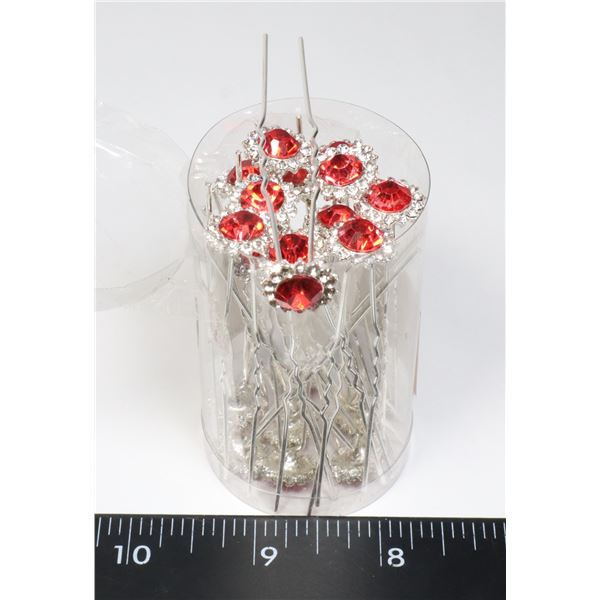 NEW RED AND CLEAR RHINESTONE HAIR PINS WEDDING