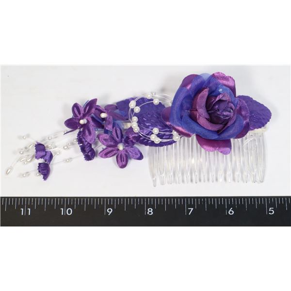 NEW BLUE/PURPLE FLOWER HAIR COMB COCKTAIL PARTY