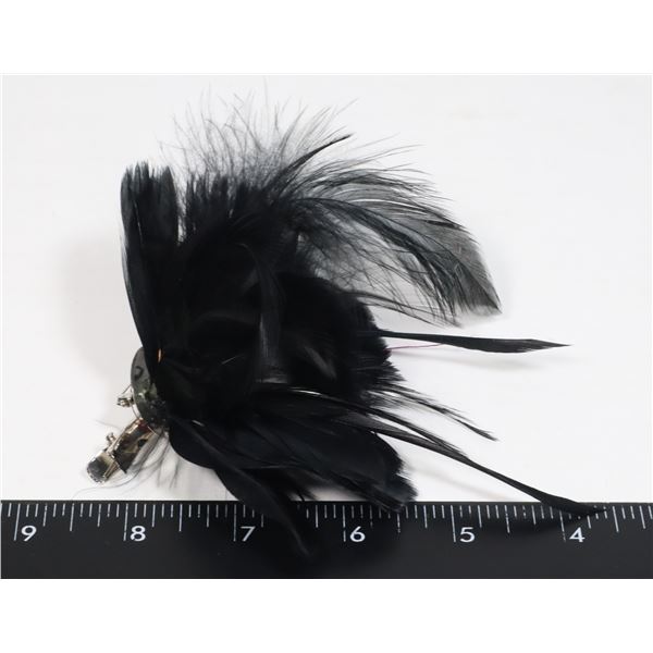 NEW BLACK FEATHER COCKTAIL PARTY BROOCH