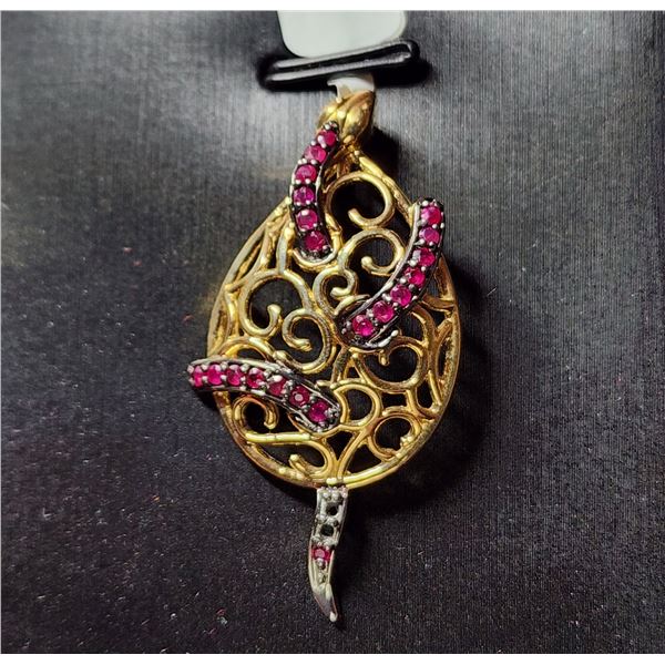 SILVER GOLD PLATED &RUBY PENDANT