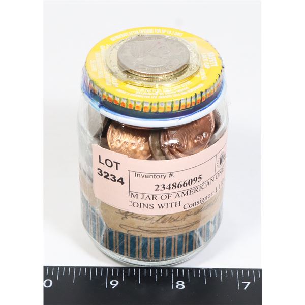 MEDIUM JAR OF AMERICAN ONE CENT COINS WITH