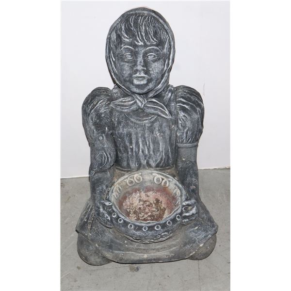 CONCRETE GIRL WITH BIRD LAWN ORNAMENT