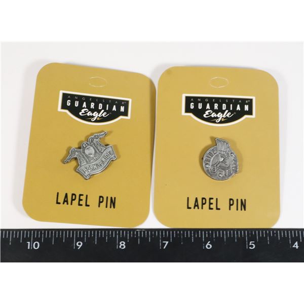 2 BRAND NEW MOTORCYCLE LAPEL PINS “BORN TO RIDE” &