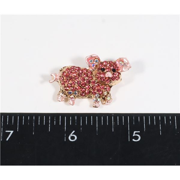 NEW PINK RHINESTONE PIG BROOCH
