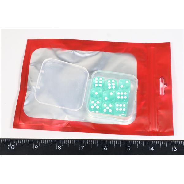NEW 9 PC SET SIX SIDED MINT COLOR DICE IN CARRYING