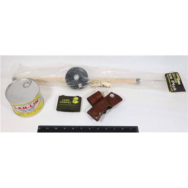 NOS DELUXE ICE PICK JIG POLE WITH REEL, VINTAGE