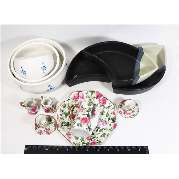 LOT OF SERVING PLATES, BOWLS AND TEA CUP SET