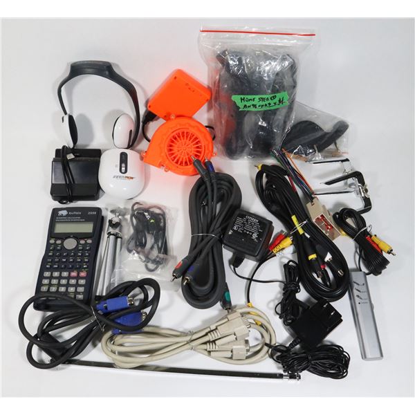 BOX OF ASSORTED MISC. ELECTRONICS, CHARGERS,