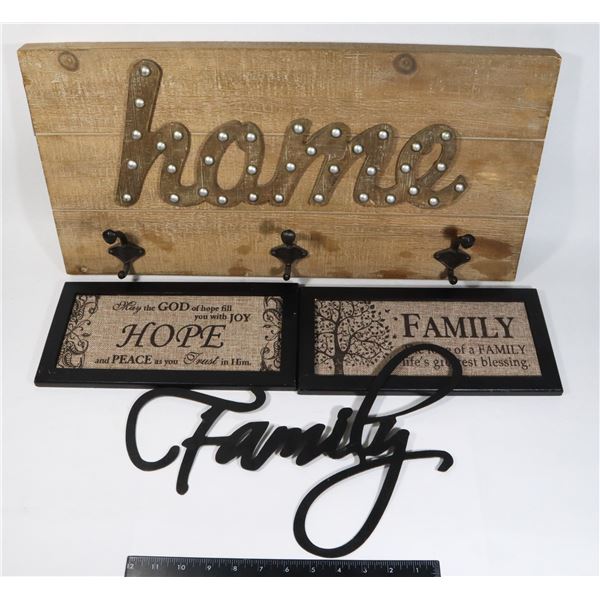 HOME DECOR LOT INCLUDING LARGE COAT HANGER