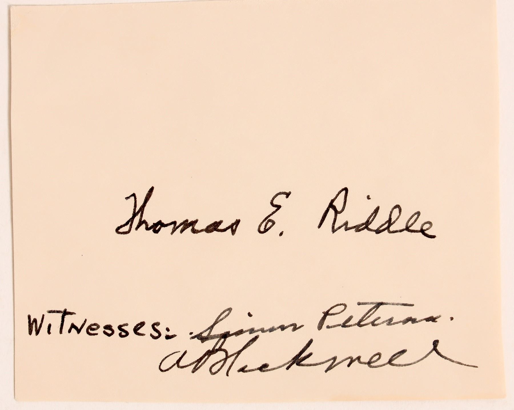 Civil War Autograph of Thomas Riddle last Surviving Confederate Veteran ...