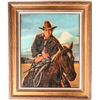 Image 1 : Cha, Ilyong Painting: Cowboy on Horse, 1981 - Framed [184013]