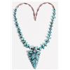Image 1 : Leekya turquoise carved stone and nugget necklace, silver and black beads. [186289]