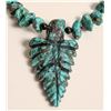 Image 2 : Leekya turquoise carved stone and nugget necklace, silver and black beads. [186289]