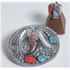 Image 1 : Matching Men's Navajo Silver, Turquoise, Coral, Belt Buckle and Ring [186474]