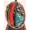 Image 2 : Matching Men's Navajo Silver, Turquoise, Coral, Belt Buckle and Ring [186474]