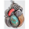 Image 1 : Navajo Turquoise, Coral, Claw Pendant set in Silver [186292]