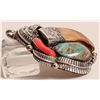Image 2 : Navajo Turquoise, Coral, Claw Pendant set in Silver [186292]