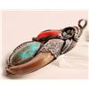 Image 3 : Navajo Turquoise, Coral, Claw Pendant set in Silver [186292]