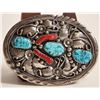 Image 2 : Turquoise and Red Coral Matching Men's Belt Buckle and Ring [186518]
