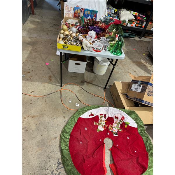 Christmas decor , books and tree skirt