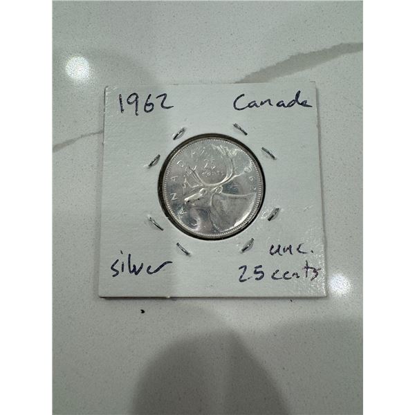 1962 Canadian silver $.25  cents unc